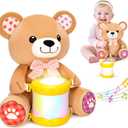V-Opitos Stuffed Bear Musical Toys for Baby 6-12 Months+, Early Learning Light up Music Drum, Perfect Christmas Birthday Gifts for Boy & Girl Age 1, 2 Years Old