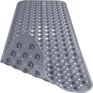 Extra Long Gray Bathtub Mat Non Slip, Soft Bath Mat for Tub 40 x 16 Inch Full Size, Bath Tub Shower Mats for Bathroom Floor with Big Suction Cups and Drain Holes, Easy Washable, BPA Free (Grey)
