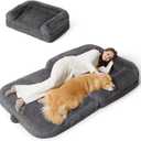 Bedsure Foldable Human Dog Bed - 2 in 1 Flexible Giant Human Dog Bed for Adult People with Supportive Bolster Egg Foam, Waterproof Liner, Calming Fluffy Faux Fur Orthopedic Big Bean Bed, Dark Grey