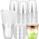 100PCS 12 oz Disposable Plastic Cups with Flat Lids and Clear Straws, Round Bottom To Go Iced Coffee Cups, Small Sturdy Drink Cups for Soda, Smoothies, Cold Beverage, Juice Bars, Takeout, Office