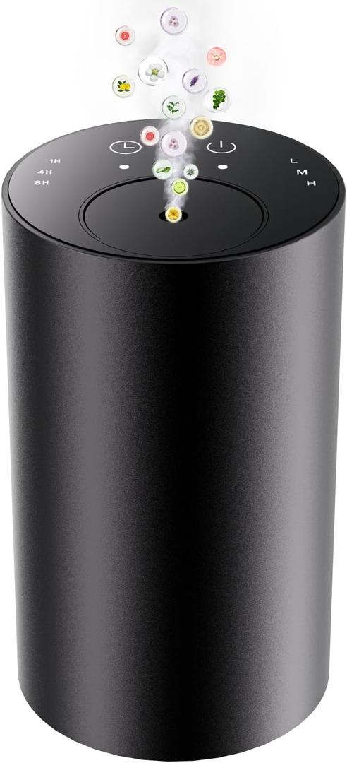 Waterless Essential Oil Diffuser, Portable Aromatherapy Diffuser, Mini Scent Machine, Battery Operated, 1/4/8-Hour Timer, 20ml Capacity, 3 Mist Levels For Home, Car, Room Office, No Included Oil(Black)