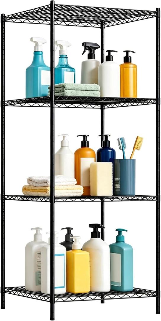 Wire Storage Standing Shelf Rack Tower, Corner Metal Shelving Unit with Adjustable Shelves, Space-Saving Organizer for Garage, Kitchen, Bathroom, 23.5 * 23.5 Inch