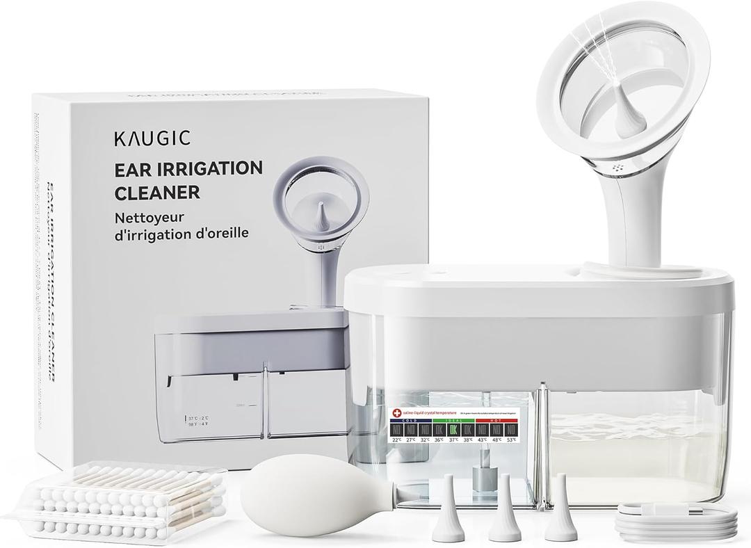 Electric Ear Wax Removal Kit - Water Powered Ear Irrigation System with Sewage Collection, 4 Clean Modes, Safe & Effective, 3 Ear Tips for Adults (White)