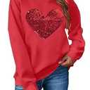 MNLYBABY Valentines Sequins Sweatshirts Women Valentine Heart Sweatshirt Casual Glitter Heart Graphic Pullover Tops, Red, XXL