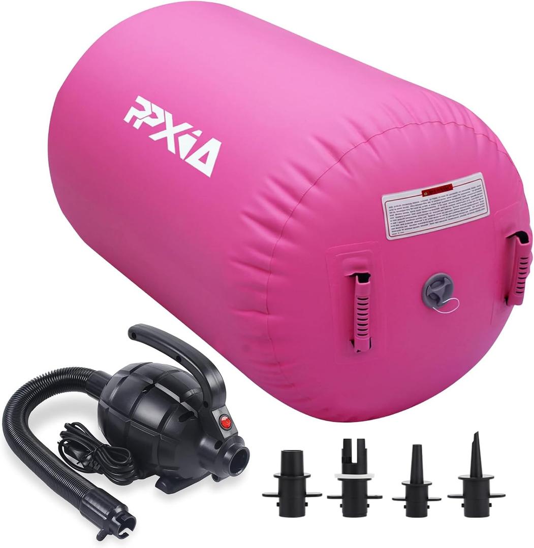 Gymnastics Air Roller Air Barrel Inflatable Tumbling Mat, Tumble Track Backhandspring Mat Gymnastic Equipment with Pump for Yoga Training Cheerleading Home Use (39.37inch*23.6inch, Pink)