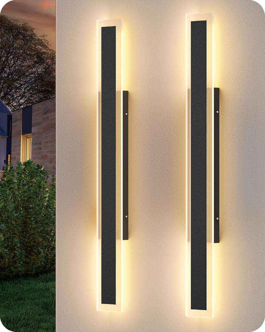 EDISHINE 39.4" LED Outdoor Wall Lights Dimmable, 2 Pack Long Exterior Lighting Fixtures Wall Mount, 3CCT, Linear Modern Outdoor Wall Sconce, IP65 Waterproof Front Porch Light for House 28W 1600LM