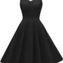 GOOBGS Women's 1950s Retro Vintage Spaghetti Strap Cocktail Swing Dresses with Pockets (Black, XL)