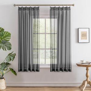 MAIHER Grey Pinch Pleat Sheer Curtains 63 Inch Length with Hooks 2 Panels | Pleated Drapes, Soft Touch, Lightweight, Privacy, Light Filtering, For Bedroom, Adjustable Hooks, 42" W x 63" L