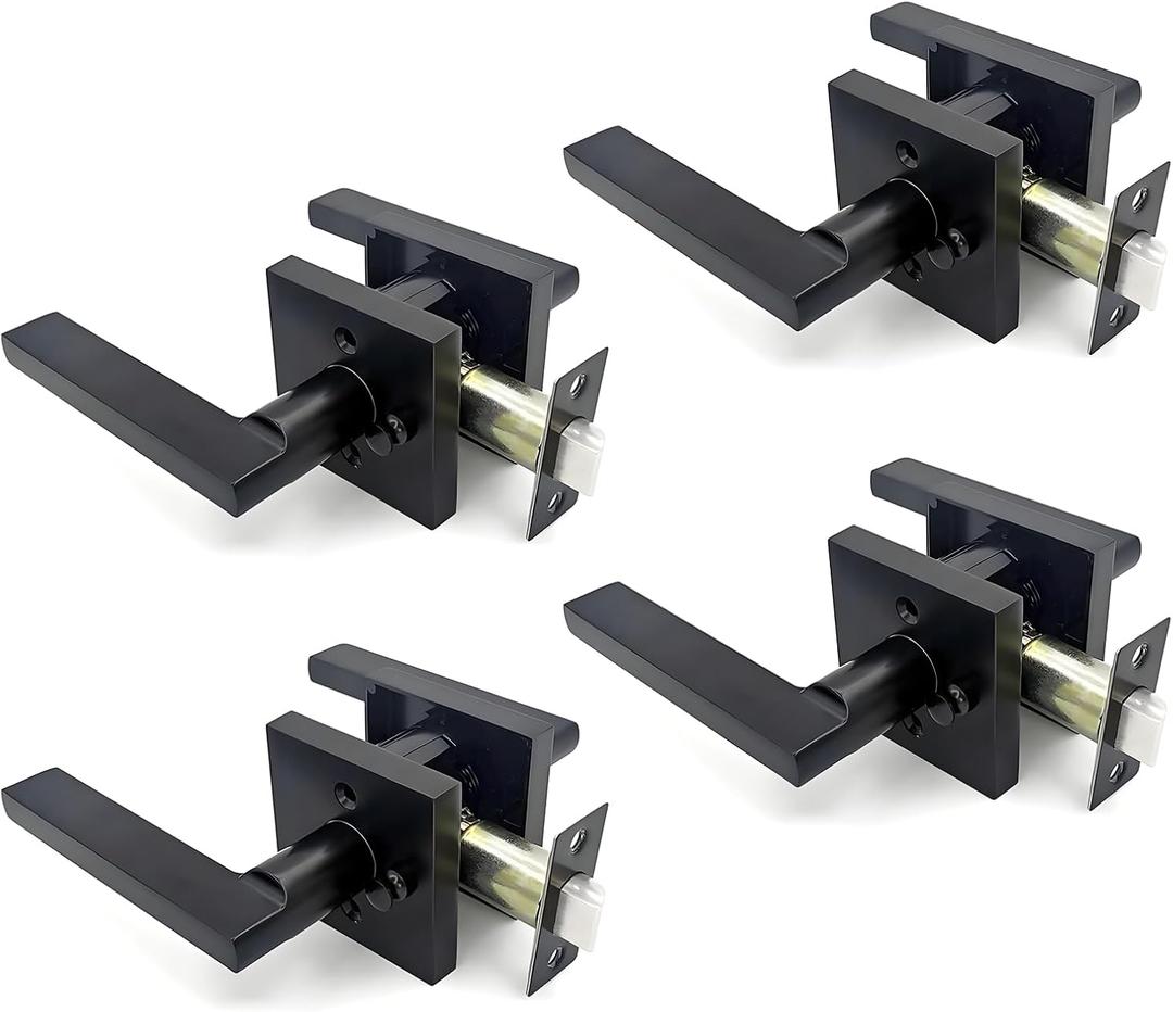 COIIOI Matte Black Door Handle Set - Bifold Door Hardware with Durable Lock - Ideal for Interior & Exterior Door Handle Needs (4, 9120BK-Matte Black)