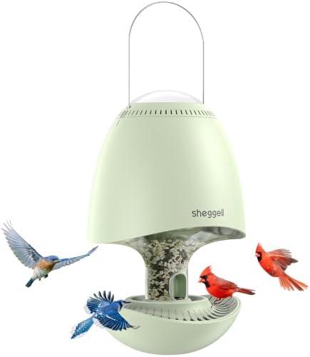 Smart Spinning Squirrel Proof Bird Feeder for Outside Hanging, Weight Activated Rotating Perch, Sound Deter Squirrel, Wild Seed Feeder Automatic Seed Dryer, 5LB-Use DC 5V/1A, DC 5V/2A Charger
