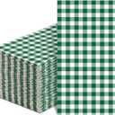 100 Pcs Green Gingham Napkins Disposable - Green and White Checkered Paper Napkins - Plaid Dinner Napkins for Birthday Picnic Wedding Golf Party Supplies