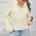 Saodimallsu Womens Crochet Button Sweaters Batwing Long Sleeve Henley Knit Shirts Drawstring Loose Trendy Sweater Tops (Small, White)