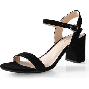 Ankis Nude Black Heels, 2.5'' Block Chunky White Clear Silver Heel Dressy Open Toe Heels For Women Ankle Strap Low Short Thick Strappy Dress Comfortable Sandal Casual Party Wedding Event Summer Shoes 7.5