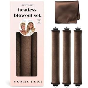 YOSHUYUKI Classic Heatless Curls Overnight Rods No Heat Hair Curlers Curling Iron Jumbo Flexi Rods Large Foam Hair Rollers for Long Short Hair to Sleep in with Satin Scarf Styling Tools Brown
