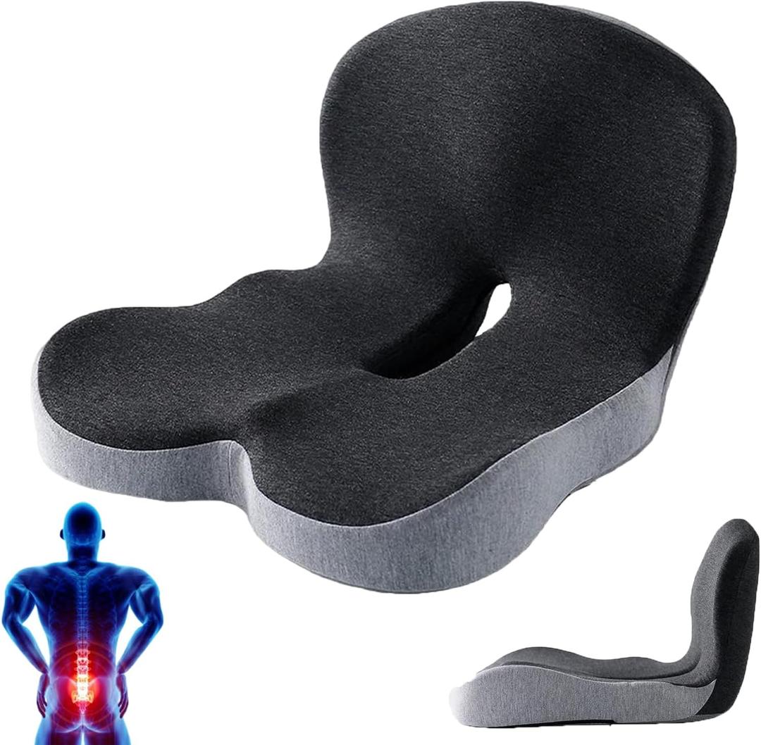 Seat Cushion for Truck Driver, Trucker Seat Cushion, Memory Foam L-Shaped Integrated Car Cushions, Ergonomic Car Cushion for Big People with Back Support (Mix-Black)