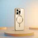 Premium Clear Case Compatible with iPhone 15 Pro Max Magnetic, Clear MagSafe, Case Compatible with iPhone 15 Shockproof, Slim Anti-Yellow TPU, Crystal Transparent, Camera Protection (Gold)