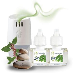 Scent Fill 100% Natural Patchouli Spa Plug in Air Freshener, Scented Oil Refills, 2 Refills + Diffuser