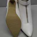 IDIFU Women's Pointed Toe Metal Buckle Two Strap Ankle Booties Side Zipper Kitten Heel Dress Classic Short Boots (7.5, D White Pu)