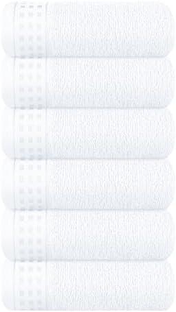 GLAMBURG Ultra Soft Cotton 6 -Piece Hand Towel Set 16x24 Inch, Ideal for use in Bathroom, Kitchen, Gym, Spa & General Cleaning, Compact & Lightweight Multi Purpose Hand Towels - White