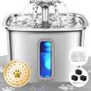 Veken Innovation Award Winner Stainless Steel Cat Water Fountain, 108oz/3.2L Automatic Pet Fountain Dog Water Dispenser with 3 Replacement Filters & Silicone Mat, Gifts for Cats, Dogs (Silver) (108oz (Higher Fill Line))
