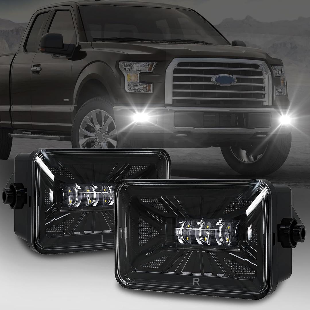 LED Fog Lights For 2015-2020 Ford F-150 Bumper Driving Fog Lamps Set Assembly Kit 1 Pair (Clear Lens) 2015 2016 2017 2018 2019 2020