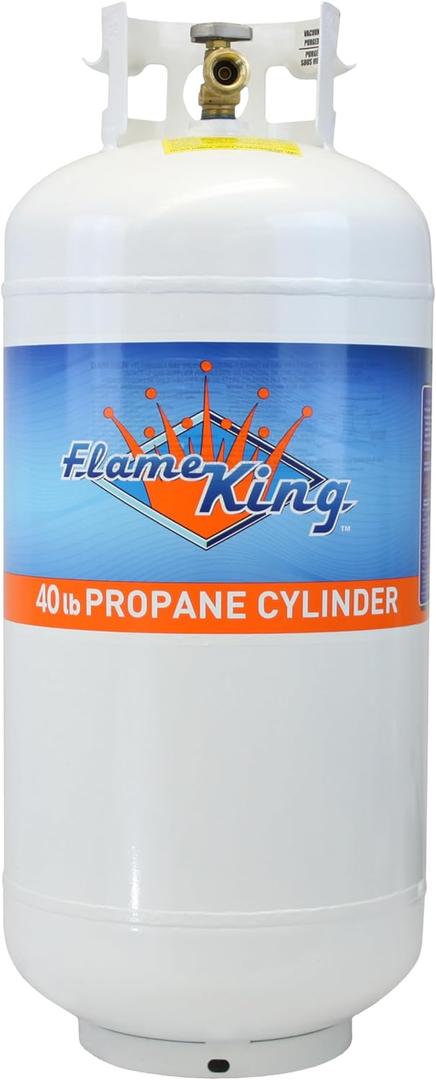 Flame King YSN401 Steel Propane Tank Cylinder With Overflow Protection Device Valve, 40 Lb, White