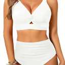 Women High Waisted Bikini Sets - Two Piece Tummy Control Swimsuits Cut Out Twist Bathing Suits 2025 Swimwear (Medium, White)