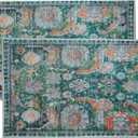 2 Pcs Area Rugs 18" x 30" Washable Non Slip Retro Floor Mat Area Rug Absorbent Entrance Rug Distressed Front Door Mat,Welcome Mats Entryway Rug Doormats for Kitchen (Green)