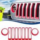 Front Grille Inserts & Headlight Cover Compatible with (2018-2023) Jeep Wrangler JL JLU (Red, Sport/Sport S)