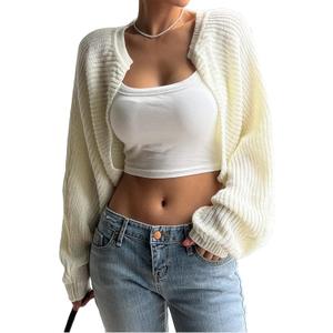 GORGLITTER Women's Cropped Cardigan Trendy 2025 Fall Cute Bolero Shrug Chunky Knit Cardigan Sweaters, Beige, Small