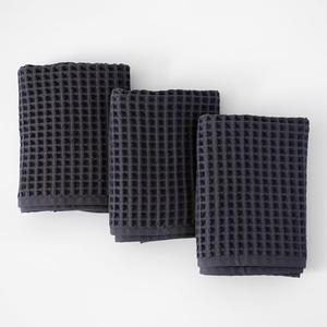 PÜSKÜL Organic Waffle Kitchen Towel 100% Turkish Cotton Set of 3 Dark Gray - Premium Quality, Soft, Quick-Dry, Absorbent, Lint-Free Hand Towels 32X16 Inches (3, Dark Gray)
