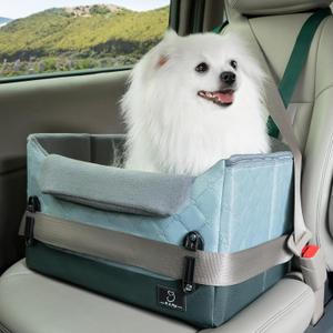 A 4 Pet Dog Car Seats for Small Dogs Under 25lbs Safety Travel Booster Seat with Patent Buckles, Adjustable Leash Reduces Anxiety & Road Trips Frame Support for Cars, SUV, Pickup