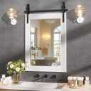 Hasipu Farmhouse Bathroom Mirror, 22"x30" Rustic Wood Framed Wall Mounted Mirror, White Vintage Vanity Mirror Barn Door Style Decorative Mirrors