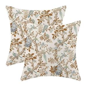 Taupe Floral Throw Pillow Covers 18x18 Set of 2, Flower Print Linen Decorative Pillow Cover Neutral Vintage Outdoor Cushion Cover Taupe Black Floral Pillowcase for Sofa Couch Farmhouse Room