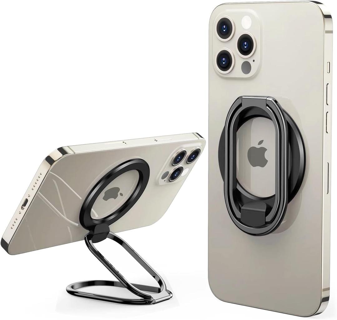 [2025 Upgraded] Mag Safe Phone Ring Holder, SUPERONE Adjustable Magnetic Kickstand & Removable Phone Grip Compatible with Wireless Charging Only for iPhone 17 &16 & 15 & 14 & 13 & 12 Series - Black