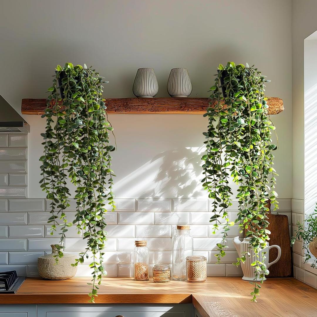 Artificial Hanging Plant 2 Pcs Faux Plant Ivy Vine Faux Eucalyptus Vines Fake Potted Greenery for Wall Living Room Home Shelf Office Bathroom Outdoor Indoor Decor (Type 7)