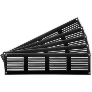 Repa Market 5-Pack Air Vent Cover 16x4 Inch (Outer Dimensions) White Galvanized Steel Louvered Grill Cover with Mesh Screen/Wall or Ceiling Vent/HVAC Register for Indoor and Outdoor Ventilation (Black)