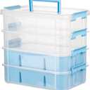 Art Supply Storage Organizer with 2 Removable Trays, 4-Layer 11QT Durable Craft Organizers and Storage for Sewing, Tool, Office Supplies, Art, Craft Supplies (Blue)