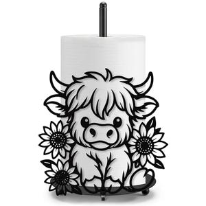 Honeydak Highland Cow Paper Towel Holder Cute Metal Black Kitchen Decor Accessories Large Trendy Tissue Towel Holder Stand for Countertop Kitchen Bathroom Home