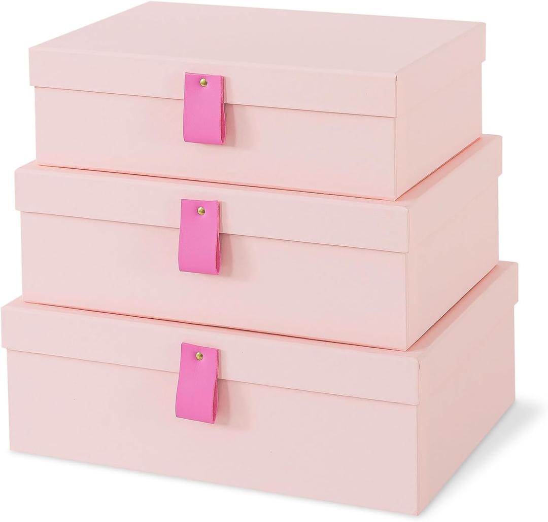 Soul & Lane Cardboard Decorative Boxes for Storage - Set of 3, Textured Memory Boxes with Lids for Home Decor, Photo Storage, and Keepsakes, Pink