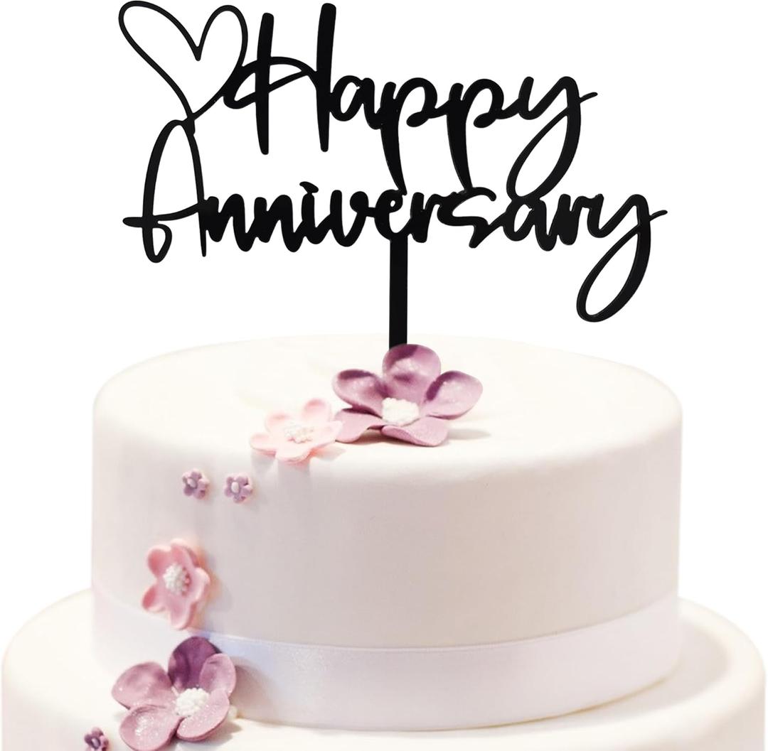 BEISHIDA Happy Aniversary Cake Topper Black Cake Decoration Company Anniversary Party Decoration for Wedding Anniversary Party for Men Women Cake Decorations Supplies