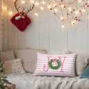 Coquette Pink Bow Christmas Wreath 12x20 Pillow Cover, Preppy Christmas Decor, Girly Pink Striped Joy Xmas Holiday Decorative Throw Pillow Covers Pillowcases for Girls Room Dorm Apartment