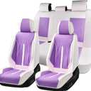 Huidasource Car Seat Covers Full Set, Universal Fit for Most Cars SUV Trucks, Full Coverage Nappa Leather Seat Cover, Airbag, Cupholder Compatible, Seat Function Retain, White&Purple