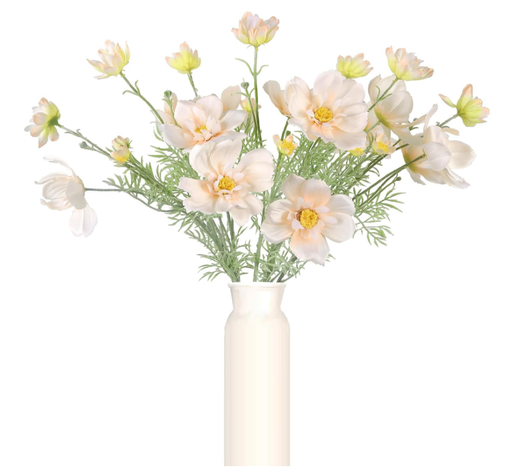 ICBOX 6PCS Cosmos Artificial Flowers 30'' Long Stem Fake Coreopsis Silk Flowers for Tall Vase Cosmos Flower Arrangement for Wedding Table Centerpieces Home Kitchen Garden Party Decorations (Champagne) (Vase Not Included)