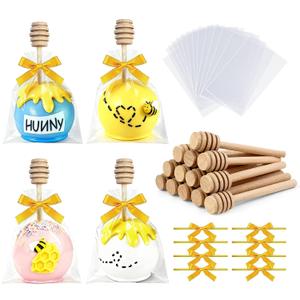 24 Sets Cake Pop Sticks and Wrappers Include Honey Sticks, Cake Pop Bags with Ties Yellow Bows - Perfect for Honey Bee Theme Baby Shower,Gender Reveal,Birthday Party