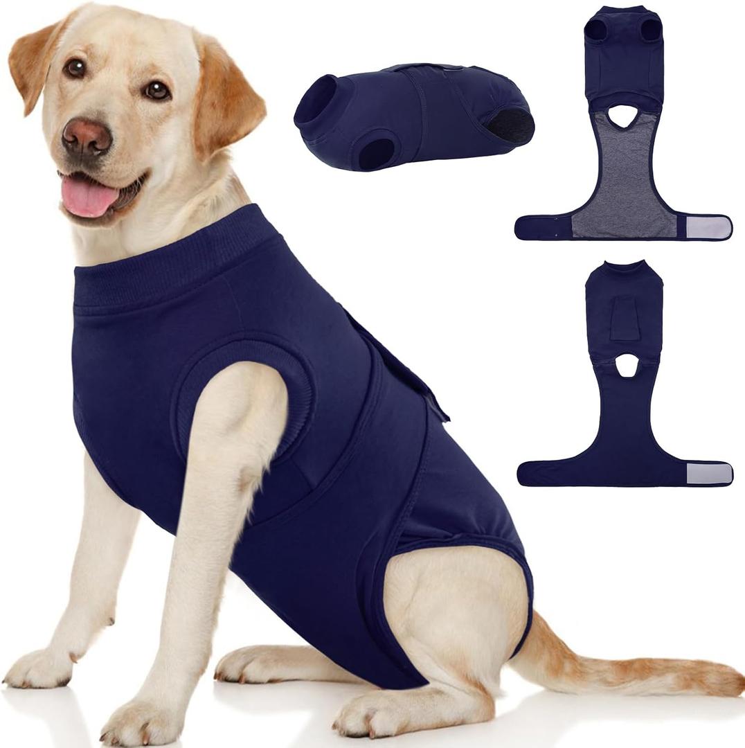 Kuoser Dog Surgery Suit Female Spay, Dog Recovery Suit Male Neuter, Pet Clothes Onesie for Surgery Anti Licking Abdominal Wounds Puppy Surgical Recovery Bodysuit Shirt, Substitute E-Collar & Cone Large