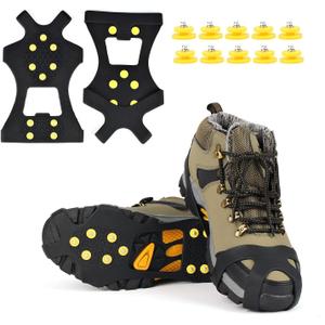 EONPOW Ice Grips, Ice & Snow Grips Cleat Over Shoe/Boot Traction Cleat Rubber Spikes Anti Slip 10 Steel Studs Crampons Slip-on Stretch Footwear L(WOMEN:10-13/MEN:8-11)