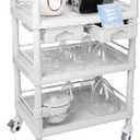 Beauty Trolley Cart with Wheels, Esthetician Cart with Handrail, Bucket and 2 Big Drawer, 3 Tier Heavy Duty Vacuum Therapy Machine Trolley, Load 330lbs, 360 Rotate Silent Wheels