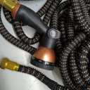 Garden Hose 100FT, Lightweight Flexible Water Hose, 5/8" Kink Free Leak Proof Hose, Heavy Duty 96-Layer Woven with 3/4" Brass Fittings, 10 Function Nozzle for Yard Lawn Outdoor Car Wash(BlackRosegold)