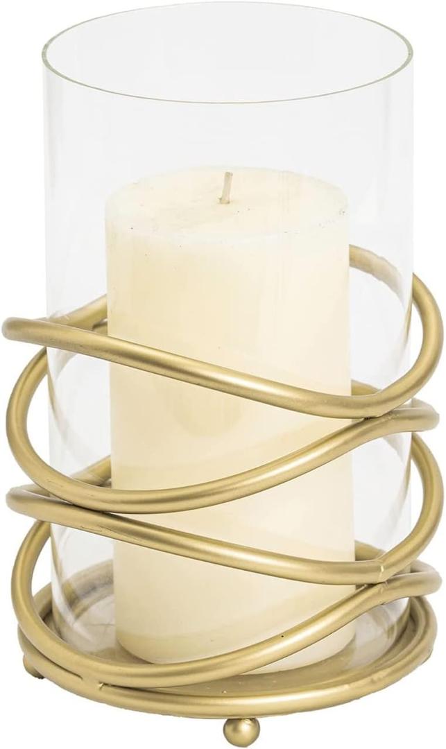 Hurricane Glass Pillar Candle Holder Craftsmanship with Removable Glass for Halloween, Christmas, Thanksgiving, New Year, Wedding Party Anniversary Home Decor (Gold)